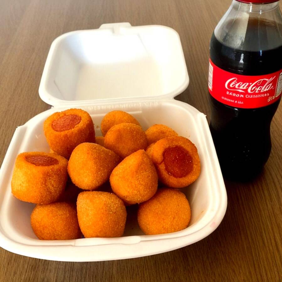 Coxinha de frango 4, Bolinha de queijo 4, presunto e mussarela 4, enroladinho de salsicha 4, refrigerante que tiver no estoque