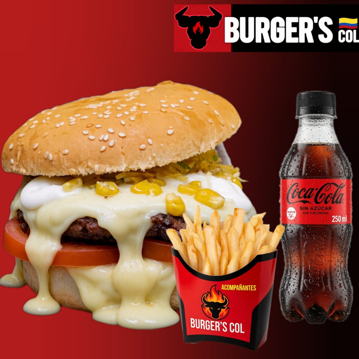 BURGER ARTESANAL EXTRA QUESO + PAPAS+ GASEOSA