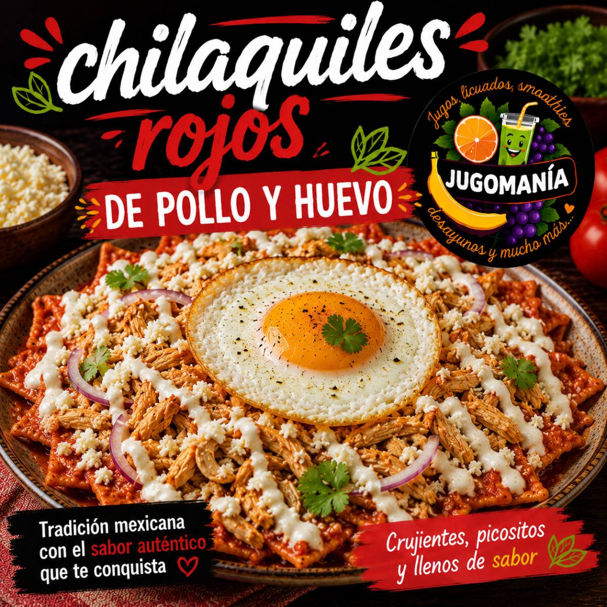Chilaquiles Mixtos Pollo y Huevo Salsa Roja