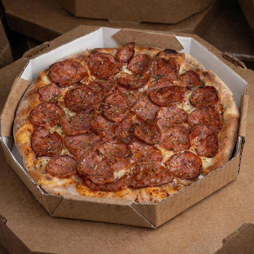 Pizza Grande Calabresa 8 fatias
Molho de tomate, mussarela, calabresa e orégano.