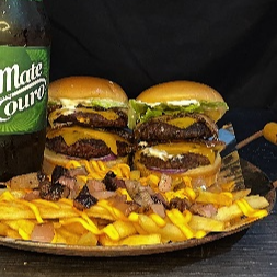 2 viela duplo, batata com bacon cheddar e mate couro 1L.( DENTRO DA CAIXA)