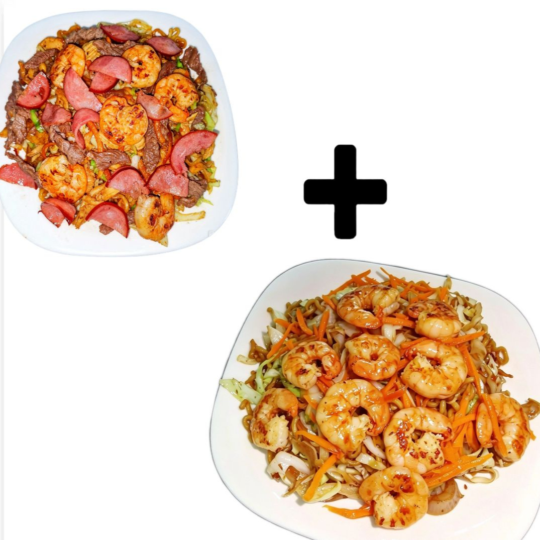 Macarrão, Camarão, Frango, Calabresa, Carne, Cebola, Cenoura, Repolho ,Alho picado, Molho de soja