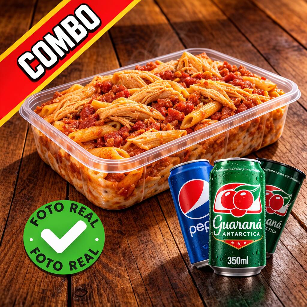REFRIGERANTE 269ML A SUA ESCOLHA + Penne com Carne Seca e Calabresa Macarrão penne ao molho vermelho, servido com carne seca desfiada e calabresa. Simples, suculento e muito bem servido!