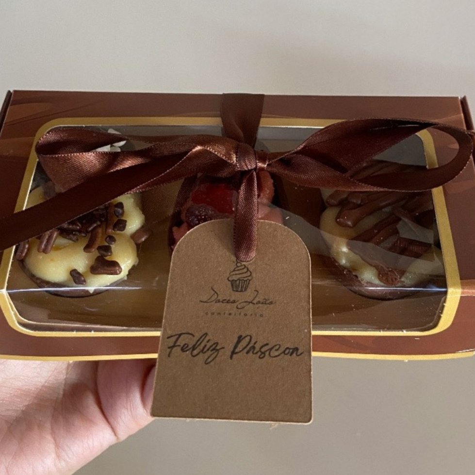 Kit com 3 mini ovinhos de 50g, com a caixinha decorada