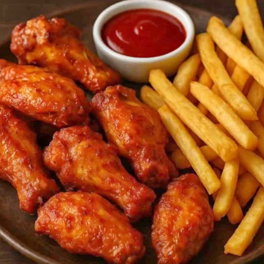 Alitas Mango Habanero + Papas a la francesa