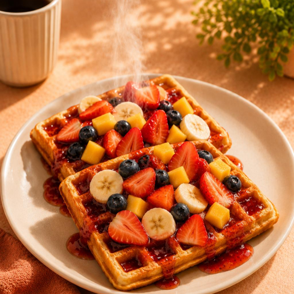 Waffles Con Fruta
