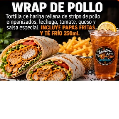 Wrap Pollo + Papas Fritas+ Bebida a Elegir