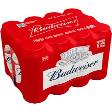 A Budweiser é uma versão de cerveja lager com teor alcoólico de 5,0%, o pack contém doze latas de 473 ml geladas.