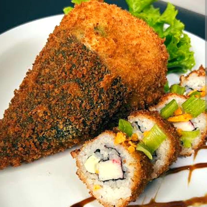 20 cariocas de kani+1 temaki de camarão empanado+molhos shoyu e tarê +hashi