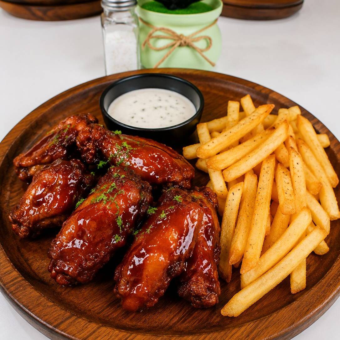 Alitas y Papas a la Francesa