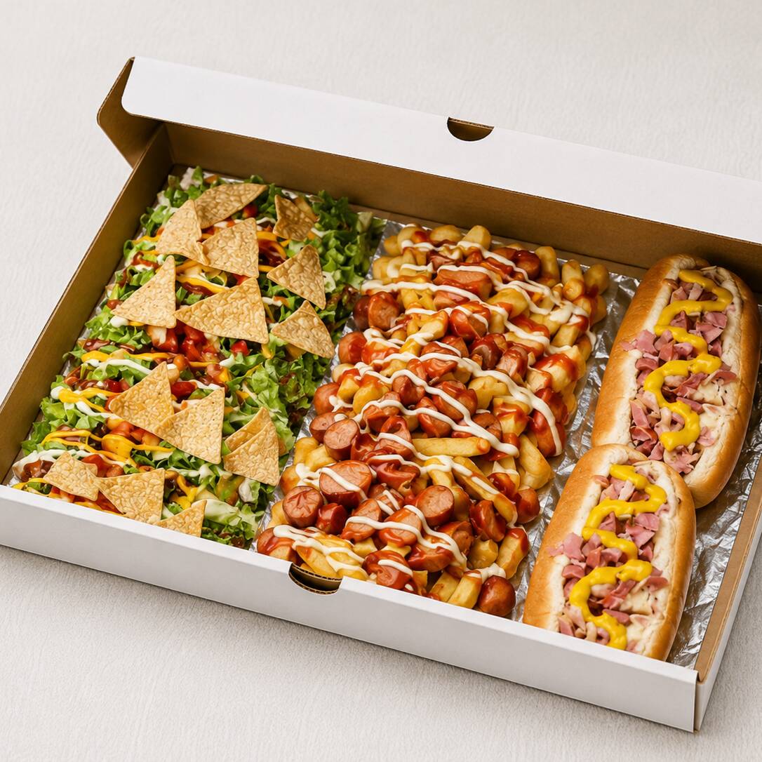 Surtida Box de Nachos Salchipapas y HotDogs