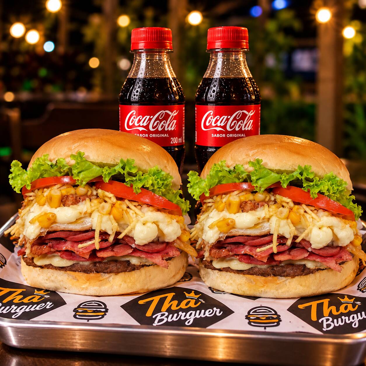 2 X TUDO TRADICIONAL : Pão de brioche , Bacon , Calabresa , Ovo , Presunto ,Mussarela ,Batata Palha, Milho , Catupiry, Alface e Tomate