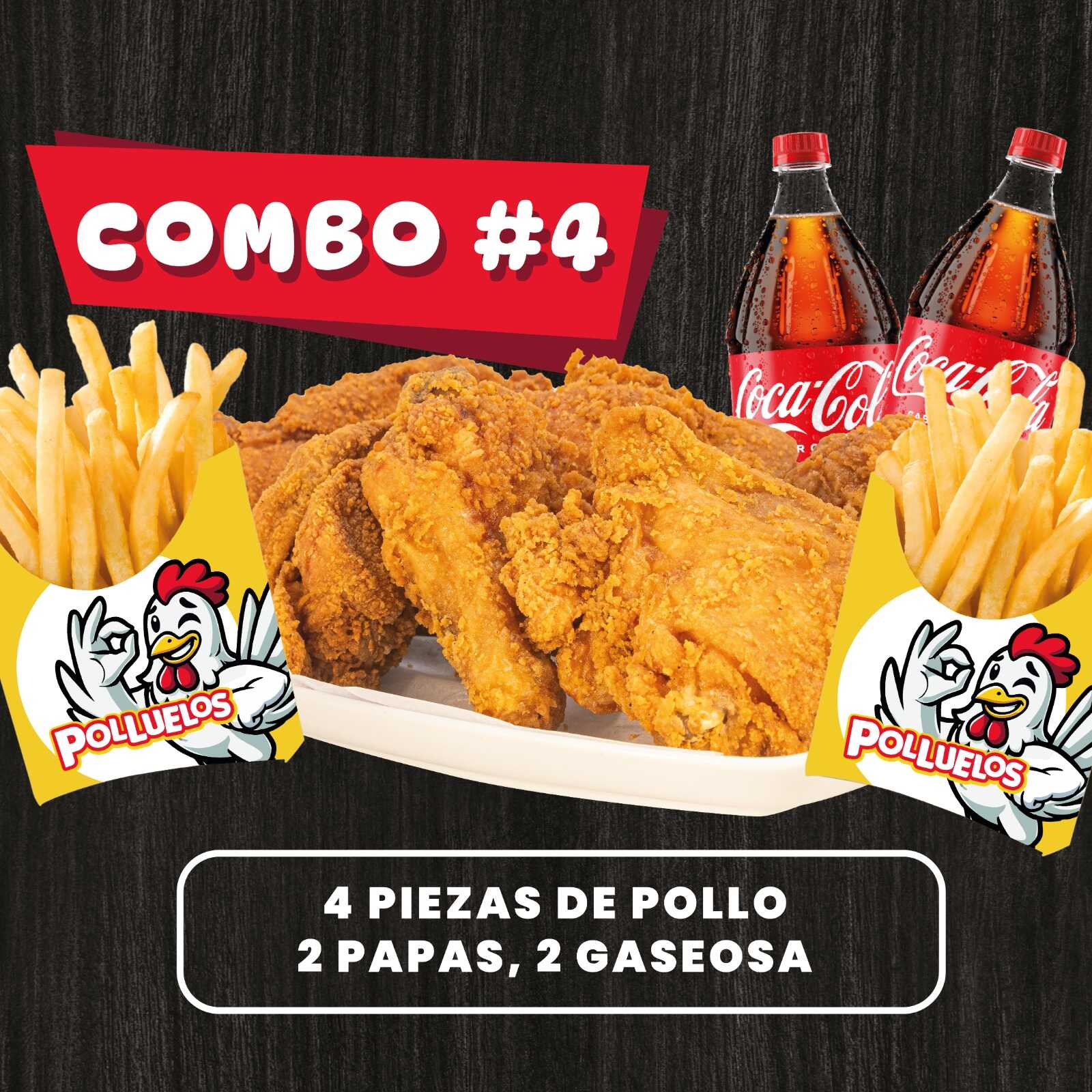 Combo 4 ( 4 pz + 2 papa peq + 2 gaseosa