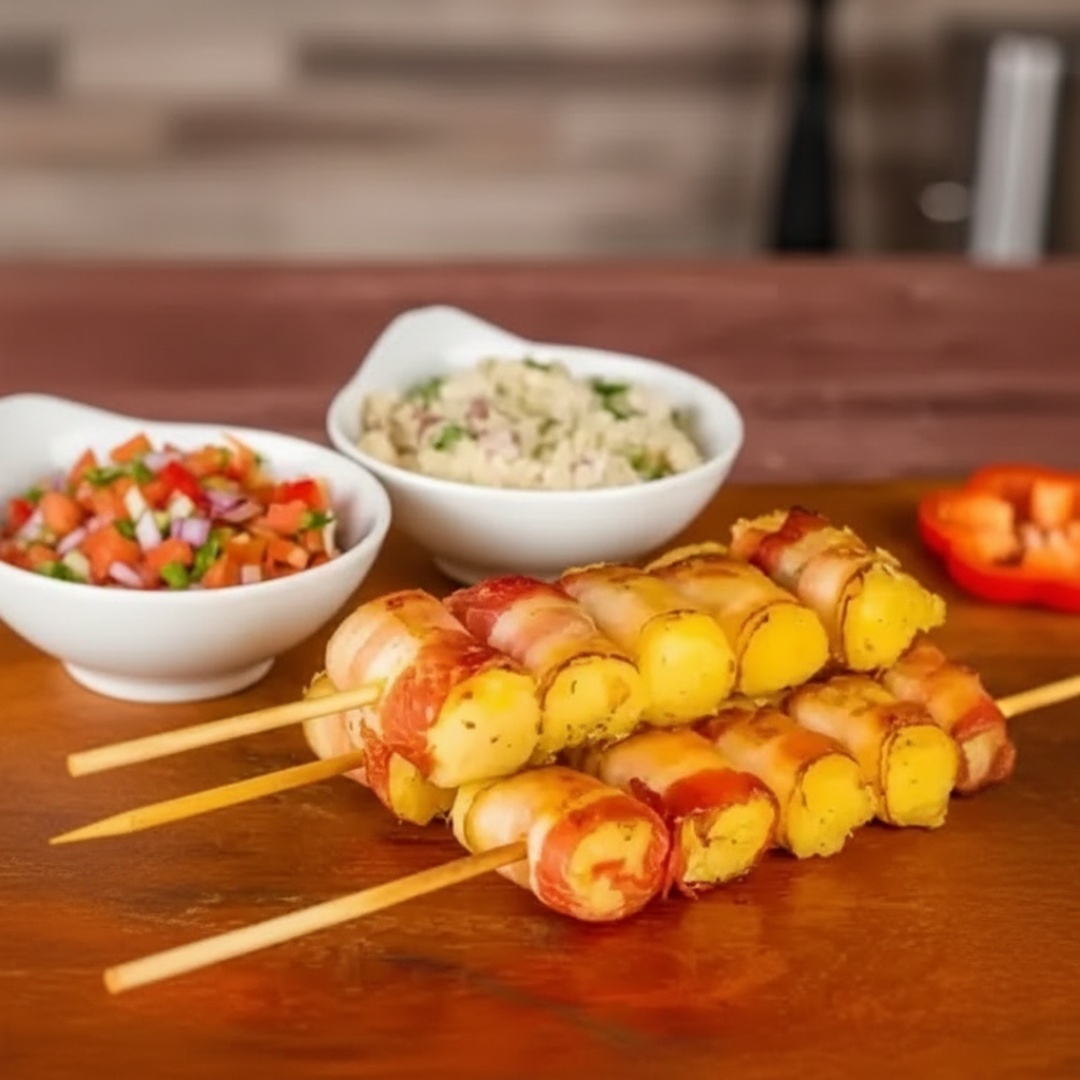 Medalhões de aipim macio e dourado, recheados com carne seca desfiada e temperada no ponto certo. Um espetinho suculento e cheio de sabor nordestino, perfeito para petiscar ou acompanhar seu prato! Acompanha Farofinha E Chimichurri. Os Acompanhamentos são Cortesia e proporcionais a gramatura do pedido.