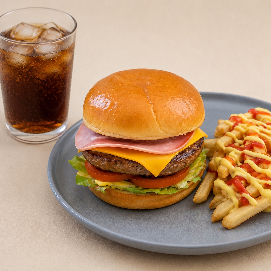 Hamburguesa Clasica con Papas y Refresco