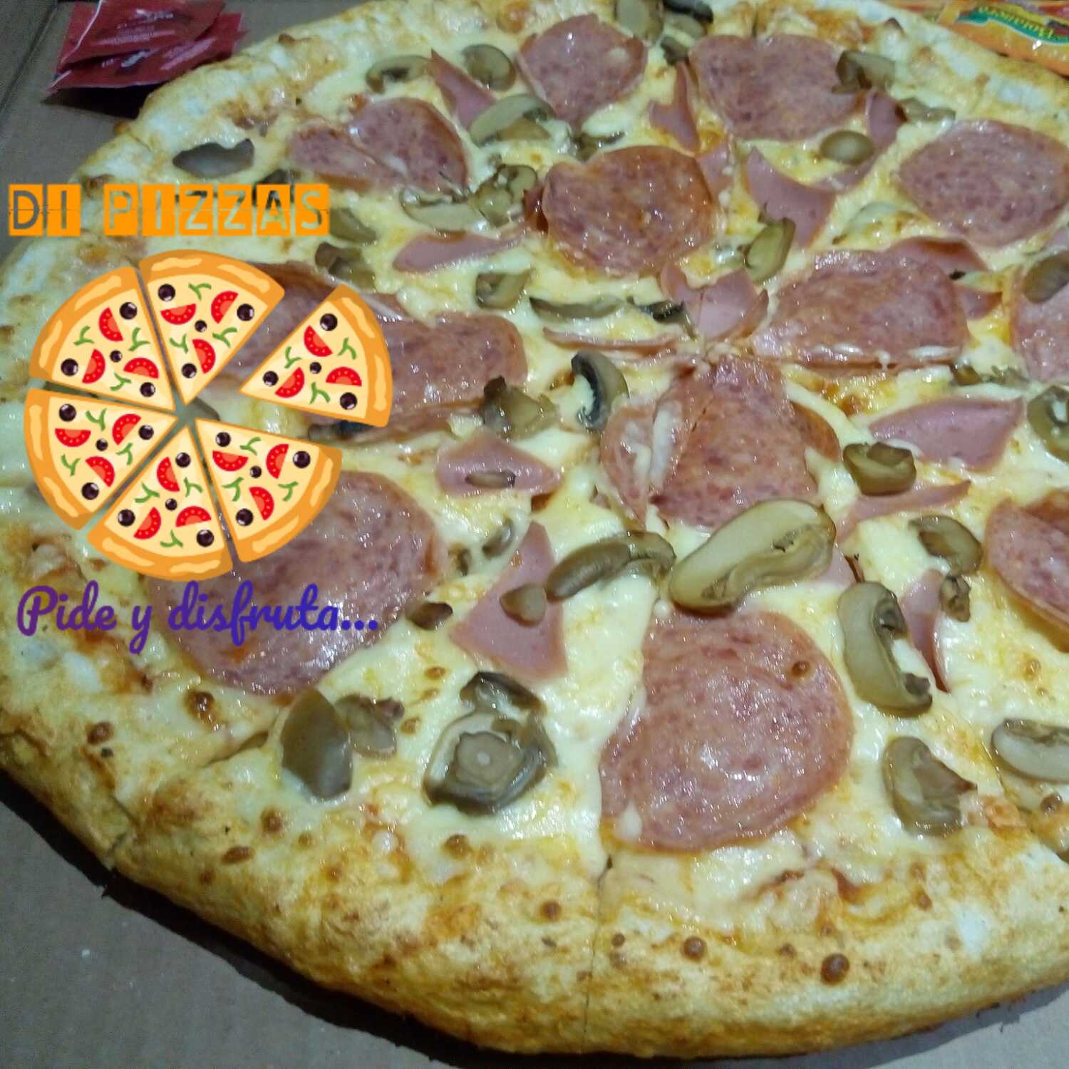 Combinada de Salami, Jamón y Champiñones de 16"