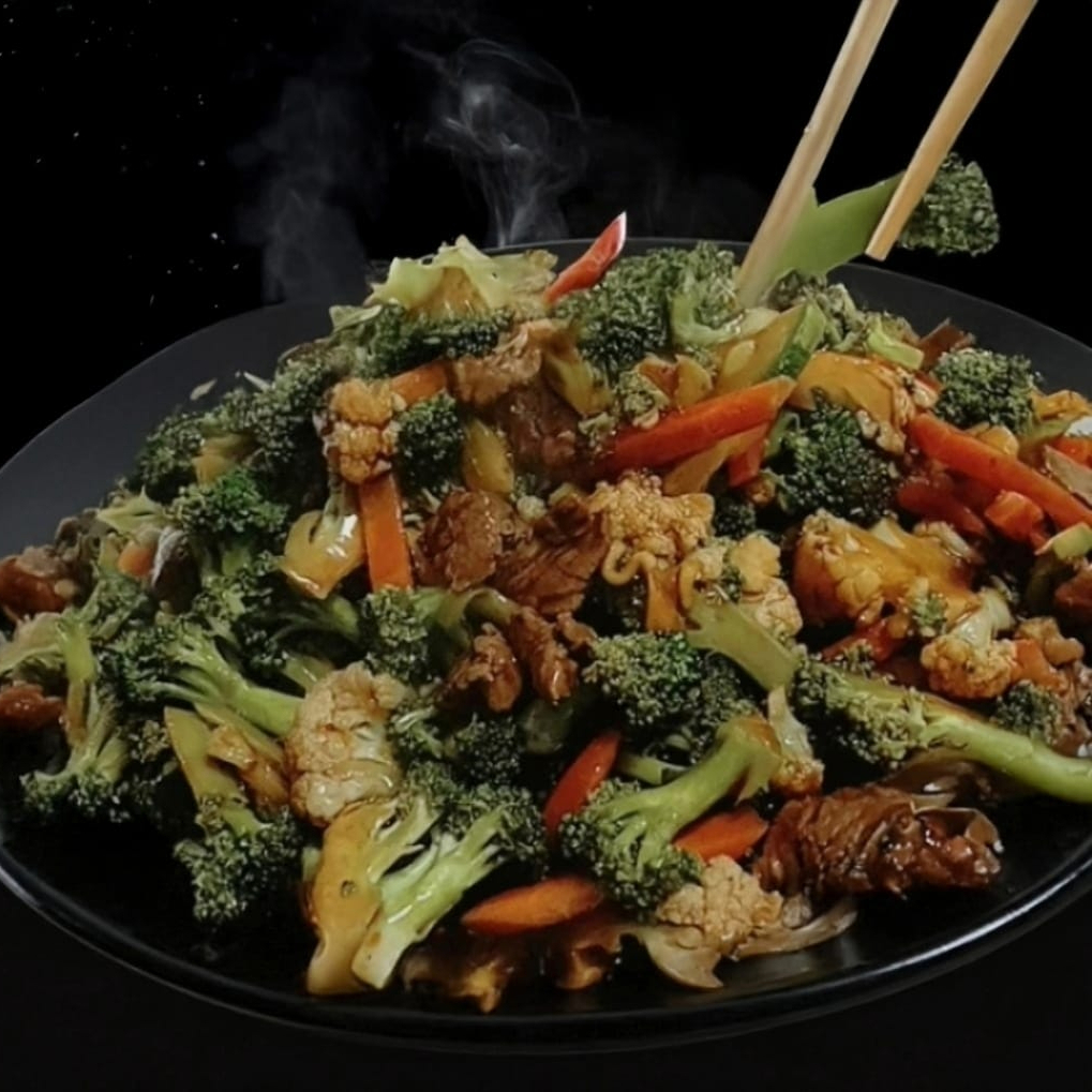 Apro.1.500gm legumes brócolis, couve-flor,cenoura, abobrinha proteína frango e mignon