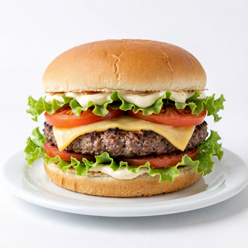 Hamburguer, queijio,tomate,alface e maionese