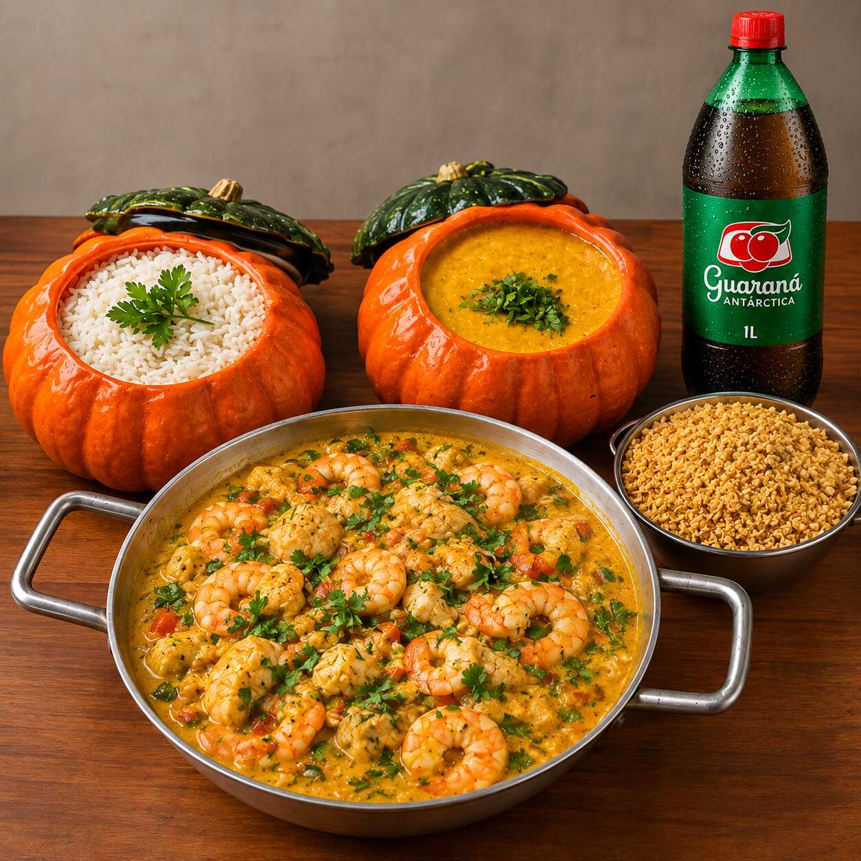 Moqueca de Peixe com Camarão para 2 pessoas, preparada com peixe e camarões em um delicioso molho, acompanhada de arroz, farofa e pirão. Acompanha Guaraná Antarctica 1L bem gelado.
Uma opção completa para seu almoço ou jantar, perfeita para compartilhar e aproveitar o sabor do Jacarezinho da Moranga.