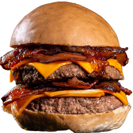 Pão brioche, 2 smash burgers 100g cada, cheeddar em dobro, bacon crocante em dobro e molho da casa.