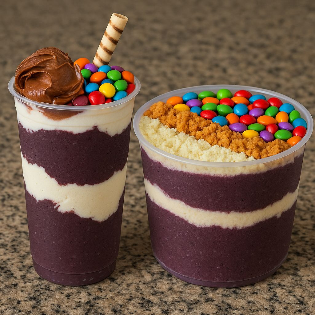 Condimentos dentro do copo de açaí
