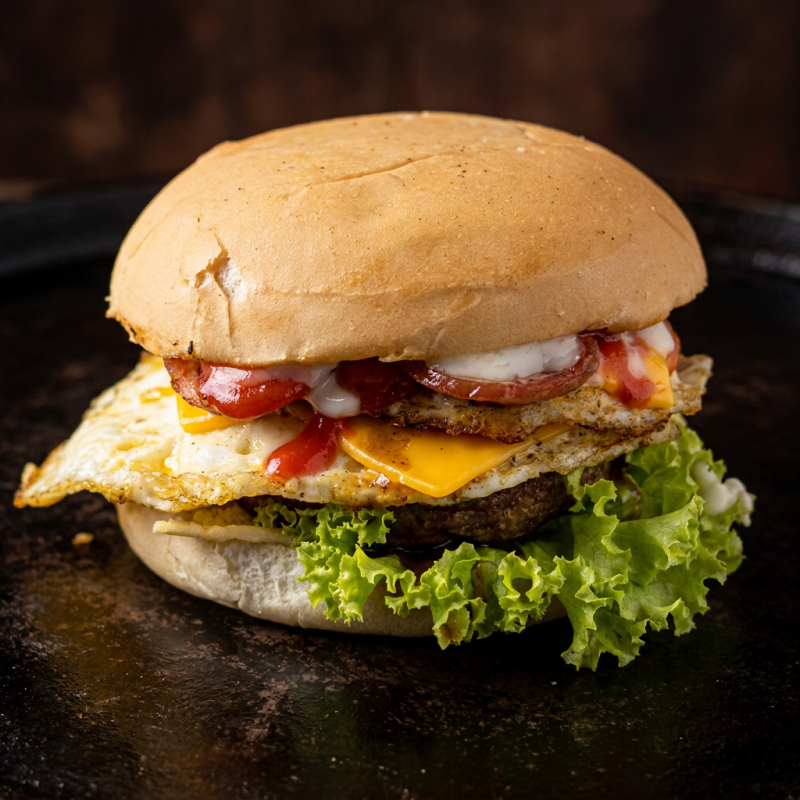 Pão ,carne ,ovo ,calabresa ,salada,queijo
