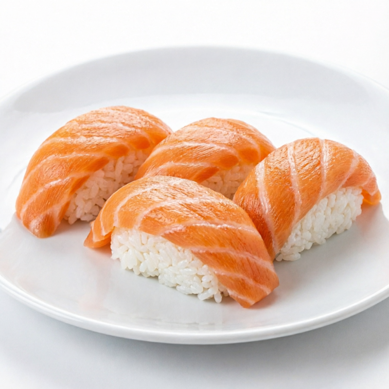 Lâmina de salmão e arroz japonês.
