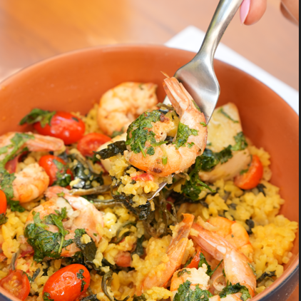 (Arroz de camarões no tucupi +Jambu)