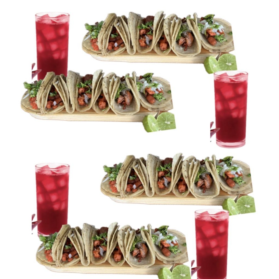 24 Tacos de Carne al Pastor + 4 Aguas de 500ml