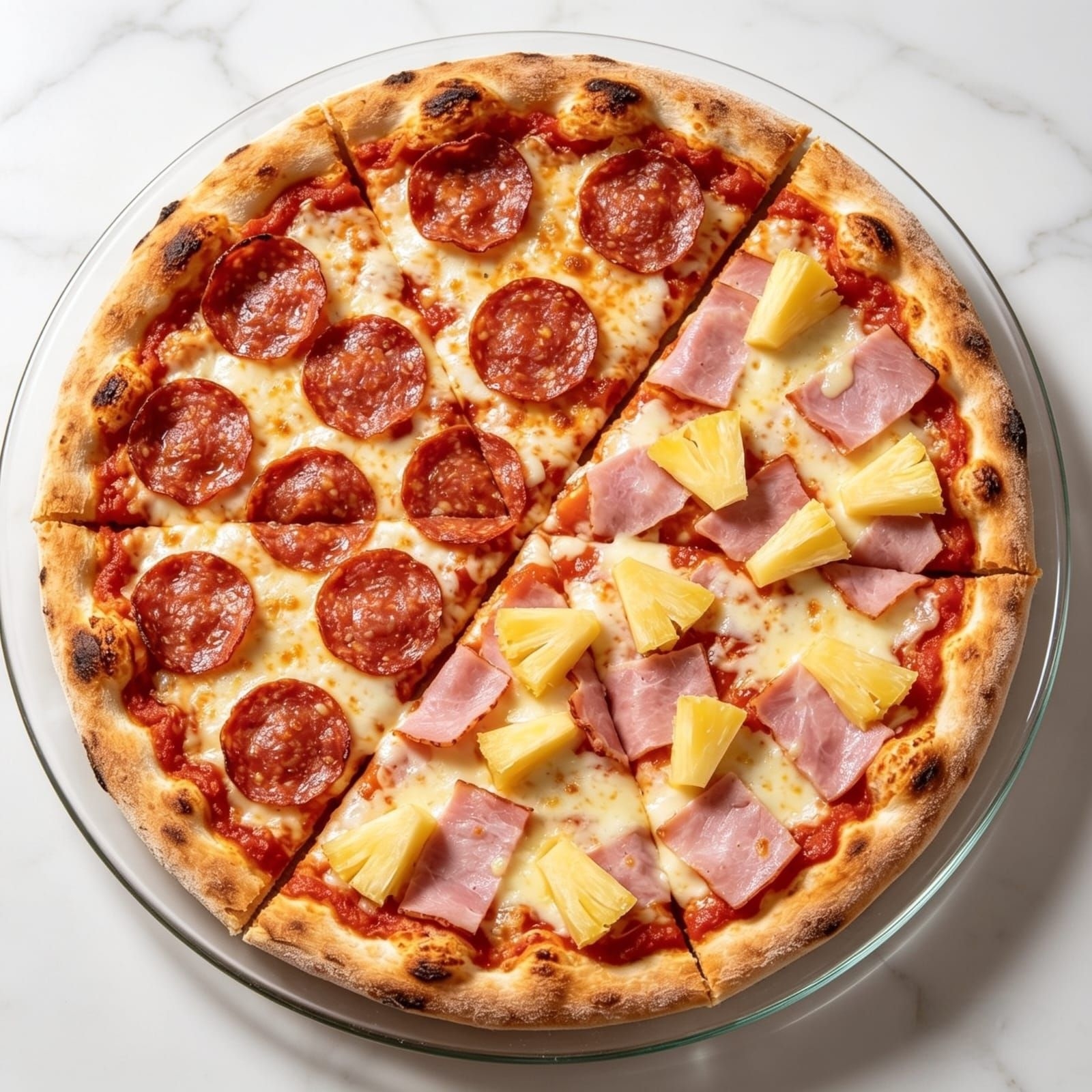 Pizza Grande Peperoni y Hawaiana