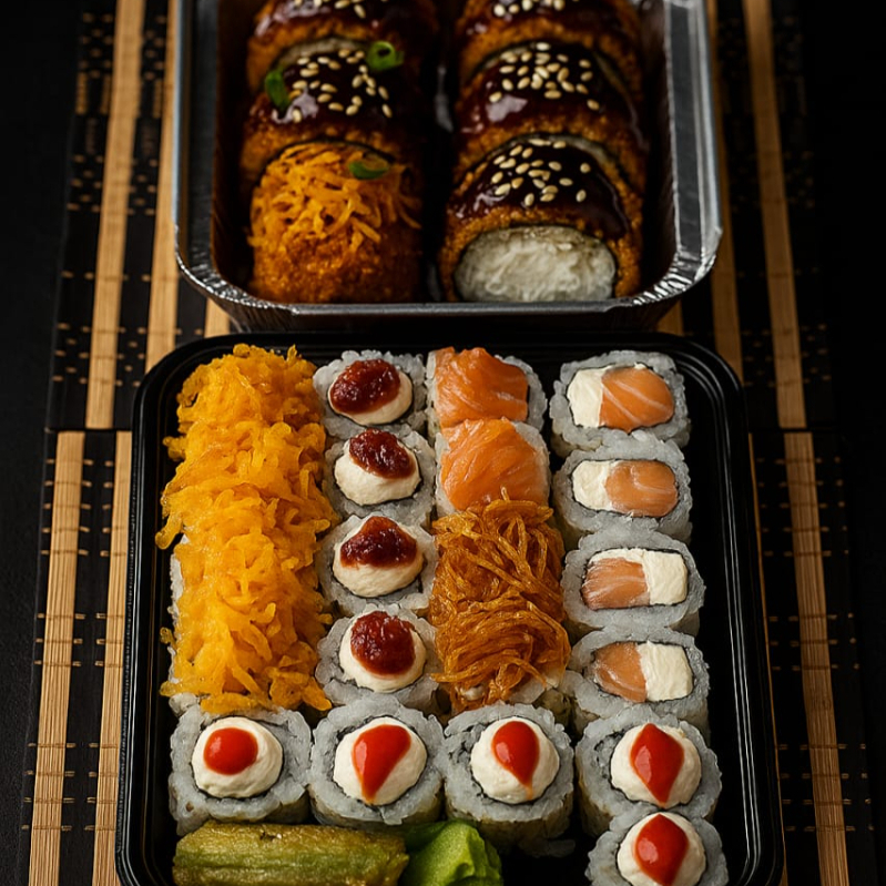6 Hot Filadélfia 5 Uramaki filadélfia com Doritos 5 Uramaki Kani com Cream Cheese e Pimenta Biquinho 5 Uramaki Skin com Cream Cheese e Geléia 5 Uramaki Skin com batata Crispy 5 Uramaki Filadélfia