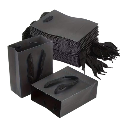 Bolsa De Regalo Negra Con Asa De Cinta 16cm