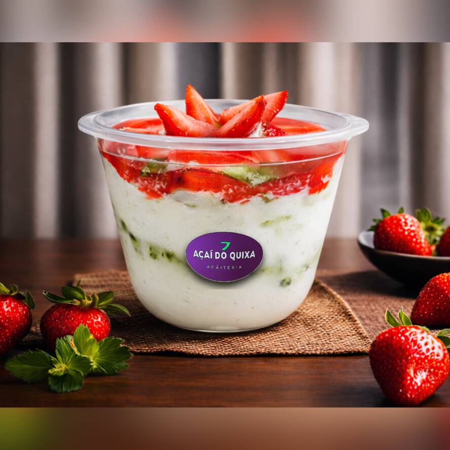 Pote de 500ml de Cupuaçu recheado de acompanhamentos , frutas e uma deliciosa cobertura para seu deleite. 2 camadas dentro do pote.