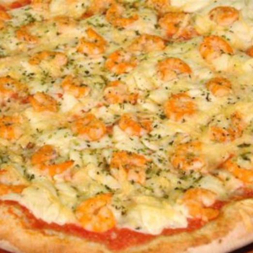 Molho de tomate,Mussarela,camarão Catupiry e orégano