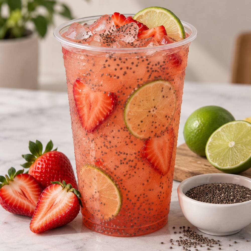 Agua Fresca de Fresa, Limón con Chía