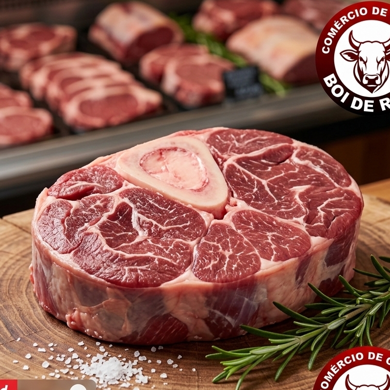 O osso buco é uma carne saborosa e suculenta, ideal para ensopados e cozidos, com um sabor marcante.