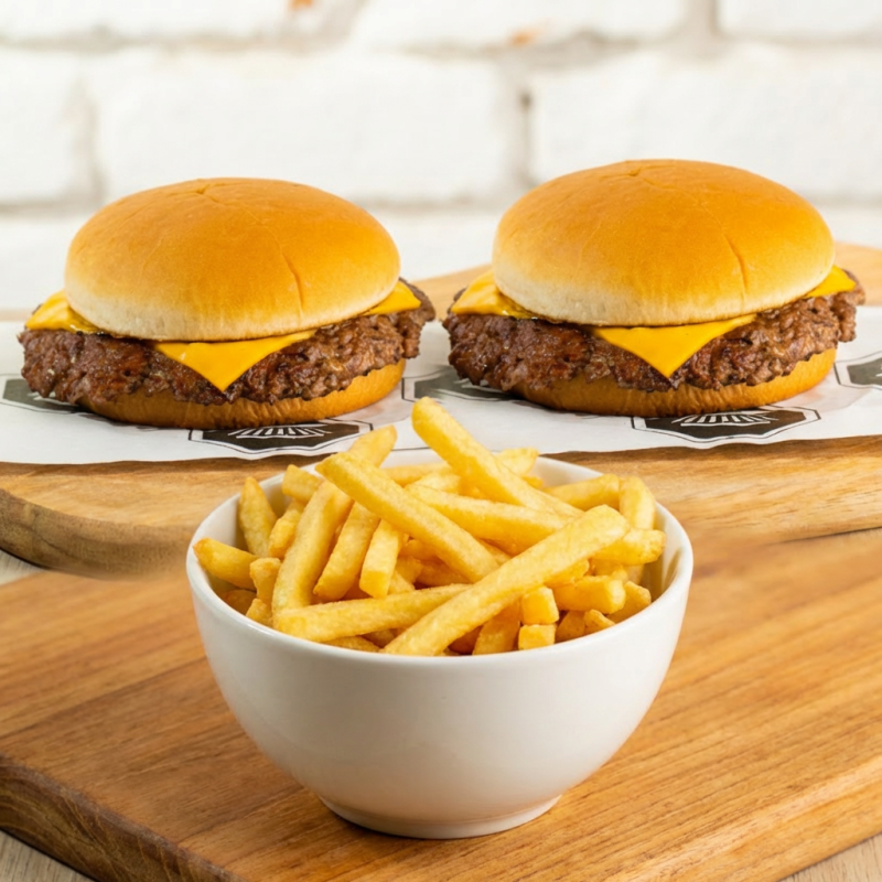 Escolha 2 lanches. Acompanha fritas