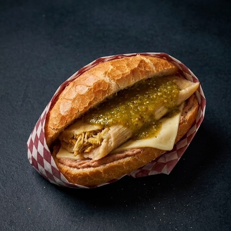 Guajolota de Tamal Salsa Verde con Pollo