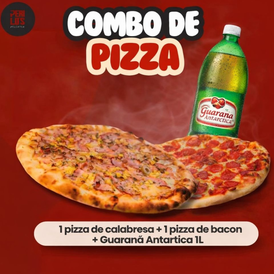 Combo: 1 Pizza de Calabresa + 1 Pizza de Bacon + Guaraná Antártica 1Lt