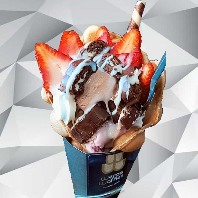 Bubble waffle con toppings