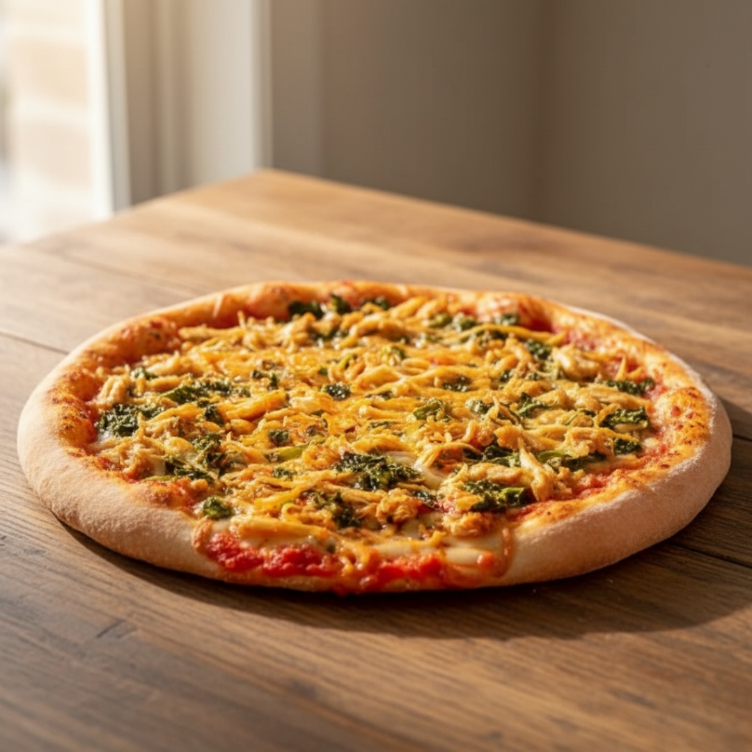 Comer pizza sem culpa é algo que jamais imaginaríamos, né? Mas como a gente gosta de desafios, criamos uma massa exclusiva, feita com castanha-de-caju. Sequinha, crocante e deliciosa, não deve nada para uma pizza tradicional.
A pizza de frango caprese é recheada com queijo mussarela, um suculento frango desfiado, pesto de manjericão, tomates confitados e molho de tomate artesanal da casa.