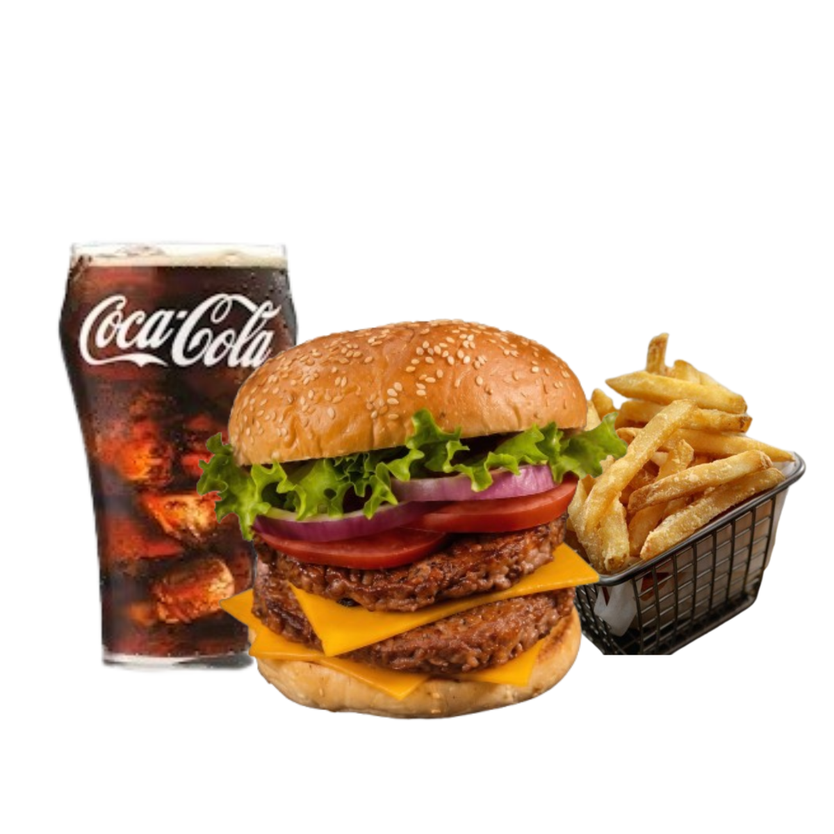 Hamburguesa doble + papas + Coca Cola