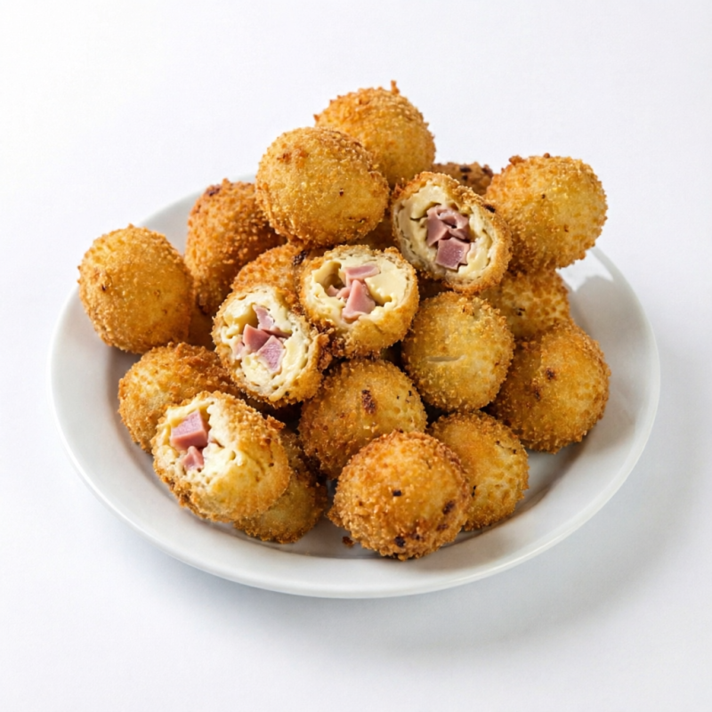 50 unidades de coxinha de frango + 50 unidades de bolinha de queijo e presunto