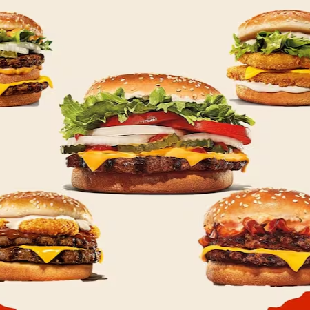 Escolha um Sanduíche entre: Whopper, Chicken Duplo, Rodeio Duplo, Big King, Whopper de plantas, Stacker Duplo e Cheeseburger Duplo.