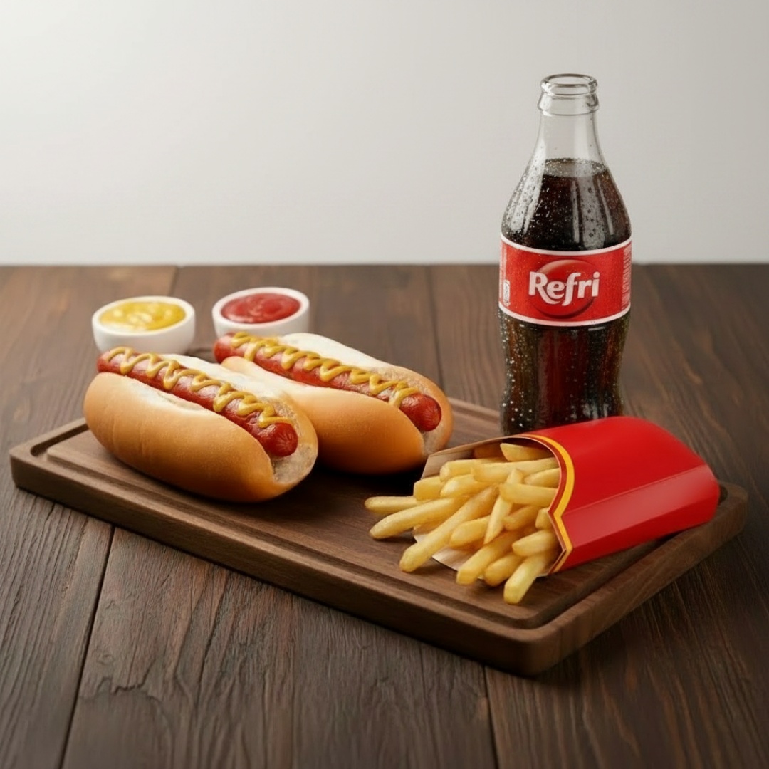 2 hot dog´s a sua escolha. Acompanha 1 fritas e 1 bebida.