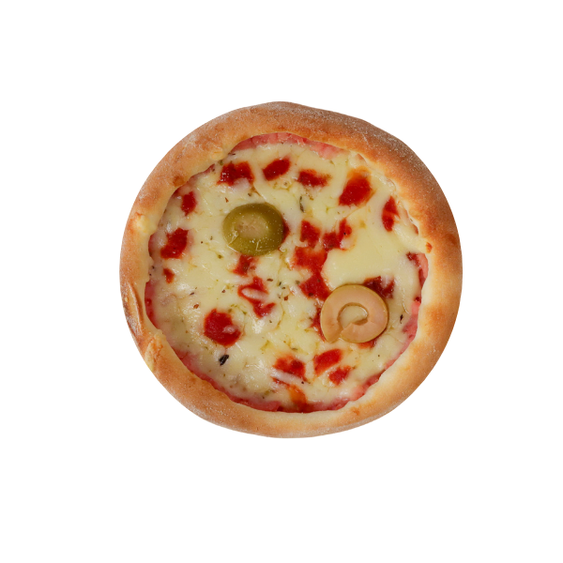 Presunto com muçarela, azeitona, orégano e molho de tomate- preferida das criancas