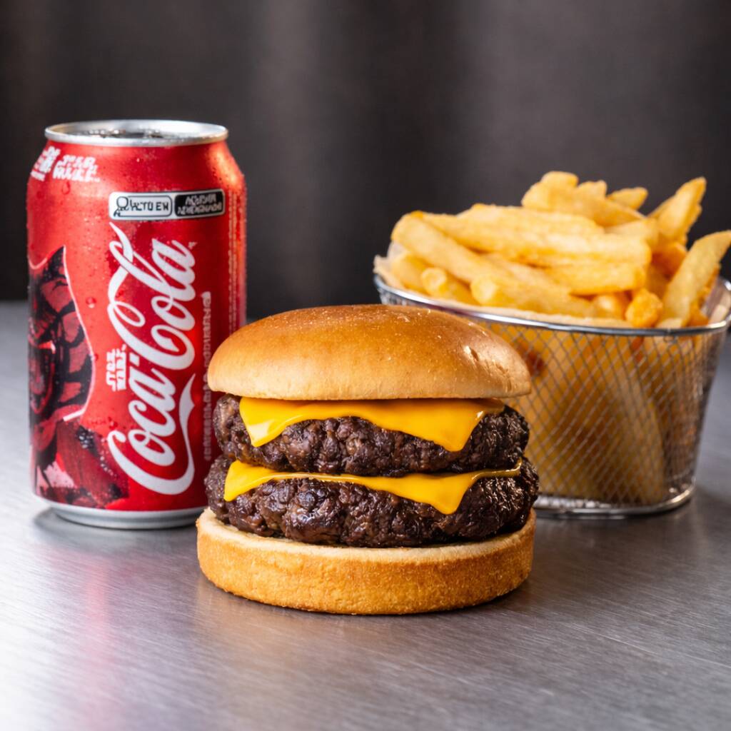 Acompanha batata frita 150g + coca-cola lata 220ml