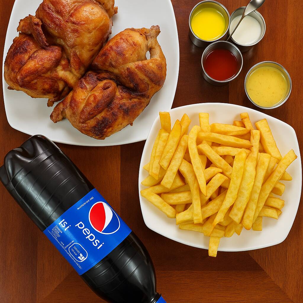 1 POLLO BRASA+PAPAS+PEPSI FAMILIAR 1 LT