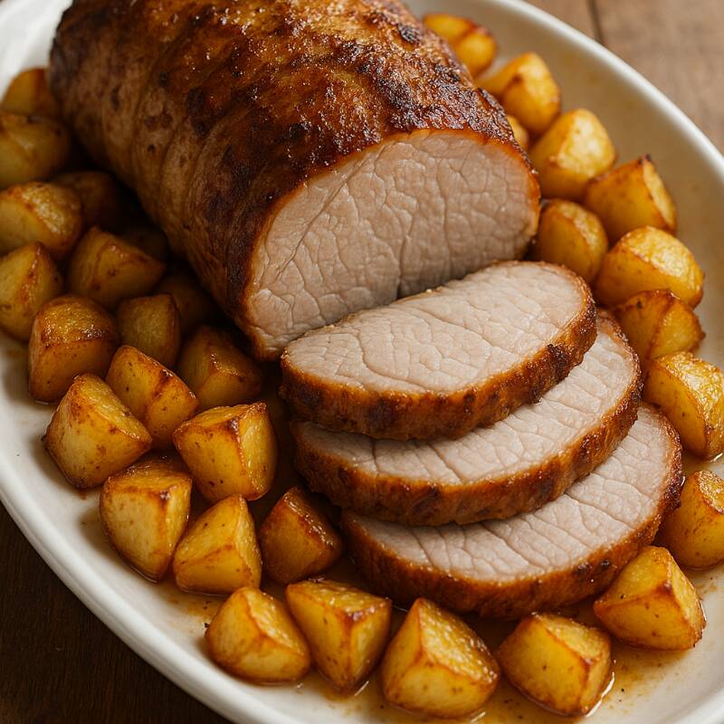 Lombo especial, acompanhado de batatas ,média de 6 unidades + farofinha , média de 30g. Vai em embalagem térmica