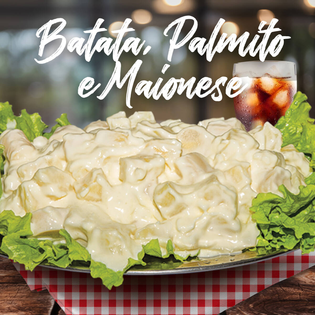Batatas selecionadas, cozidas e acrescidas de toletes de palmito e creme maionese.